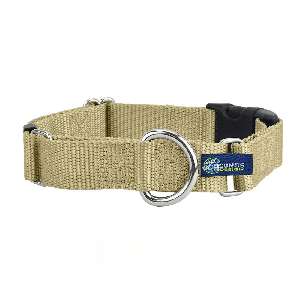 2 Hounds Design 5/8″ and 1″ Tan Nylon Buckle Martingale Dog Collar