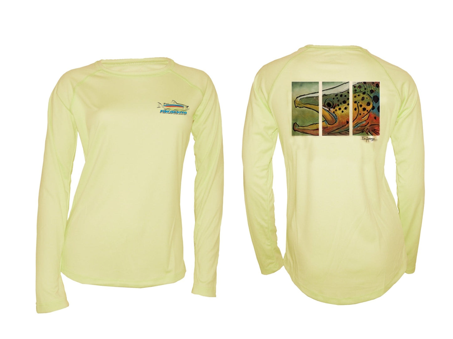 Cognito Brands Women's Sun Protective Fishing Shirt Pale Yellow/Colored Brown Trout - Angler's Pro Tackle & Outdoors