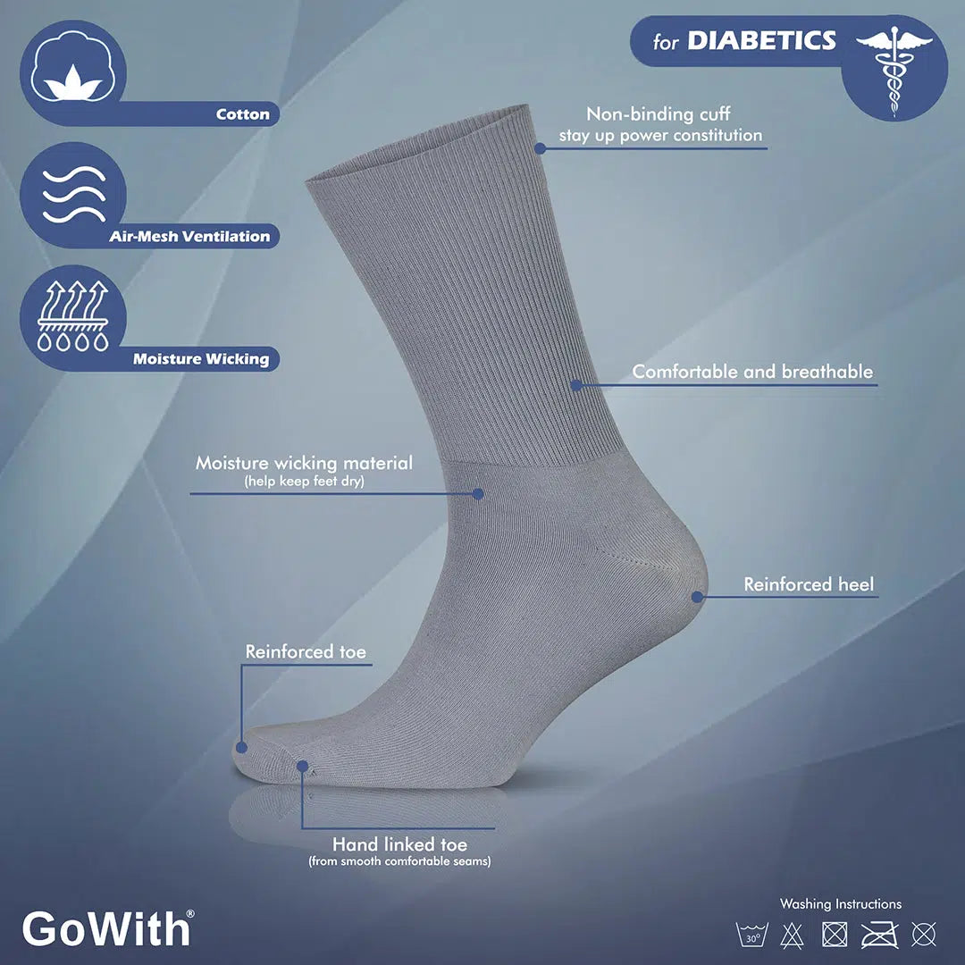 GoWith Men's Cotton Diabetic Crew Seamless Dress Socks