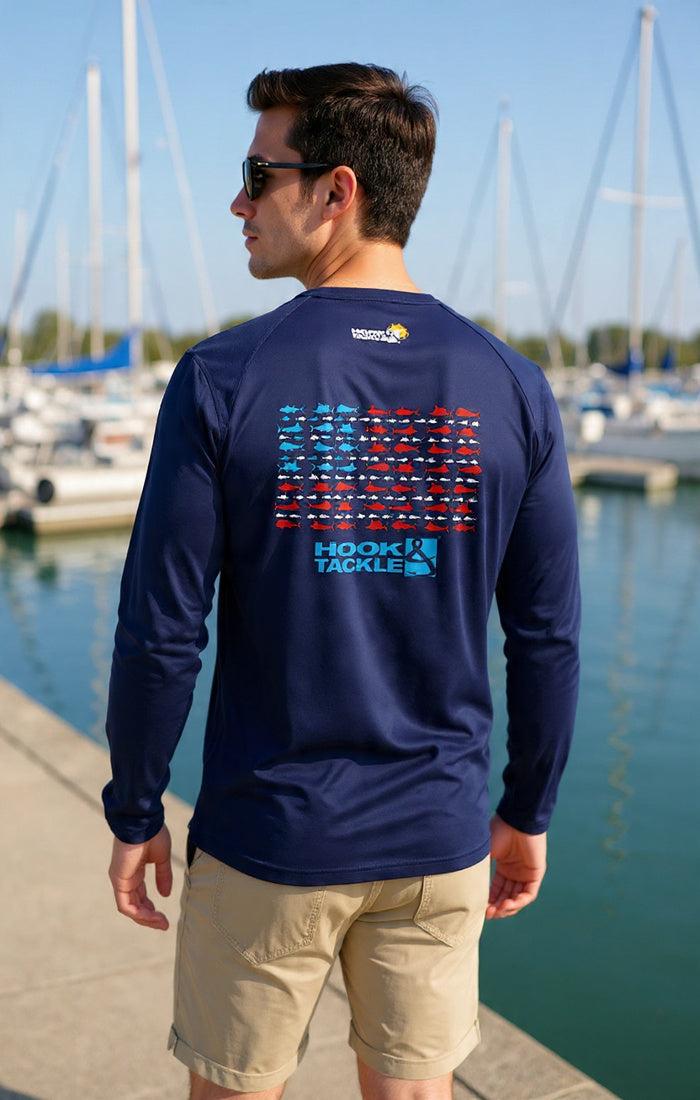 Hook & Tackle Men's American Fish L/S UV Fishing Shirt