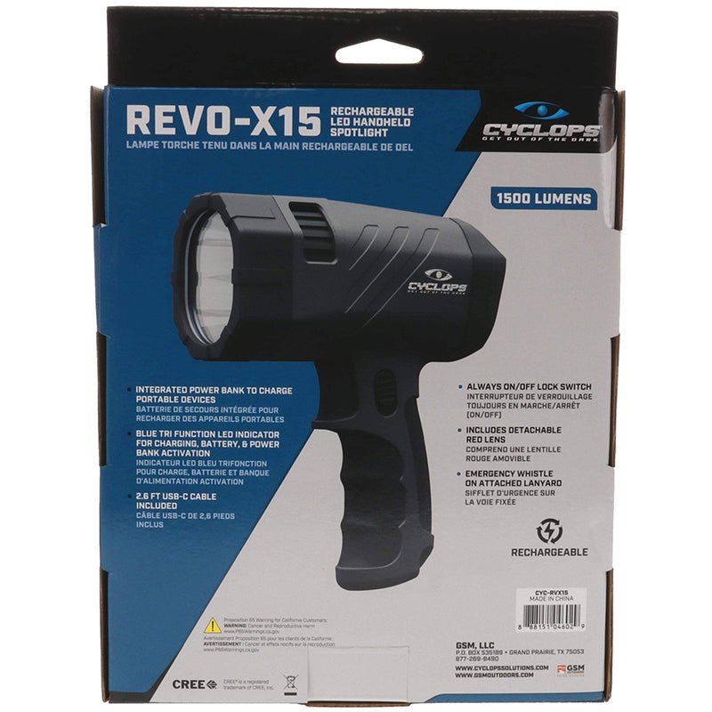 Cyclops Revo X - 15 1500 Lumen Rechargeable Spotlight - Angler's Pro Tackle & Outdoors