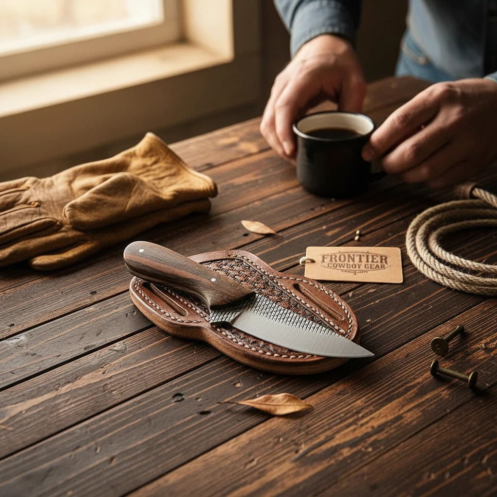 Frontier Cowboy Gear The Lone Ranger – Custom Handmade Farrier Rasp Steel Knife with Rosewood Handle & Leather Sheath