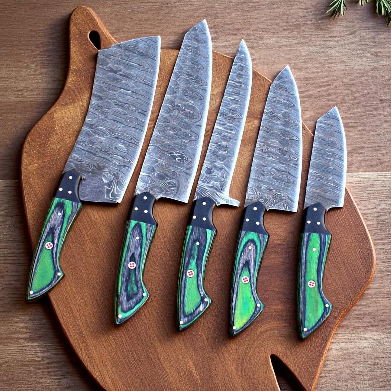 Damascus Knife Store Best Damascus Knife Set – 5 - Piece Full Tang Forged Collection - Angler's Pro Tackle & Outdoors