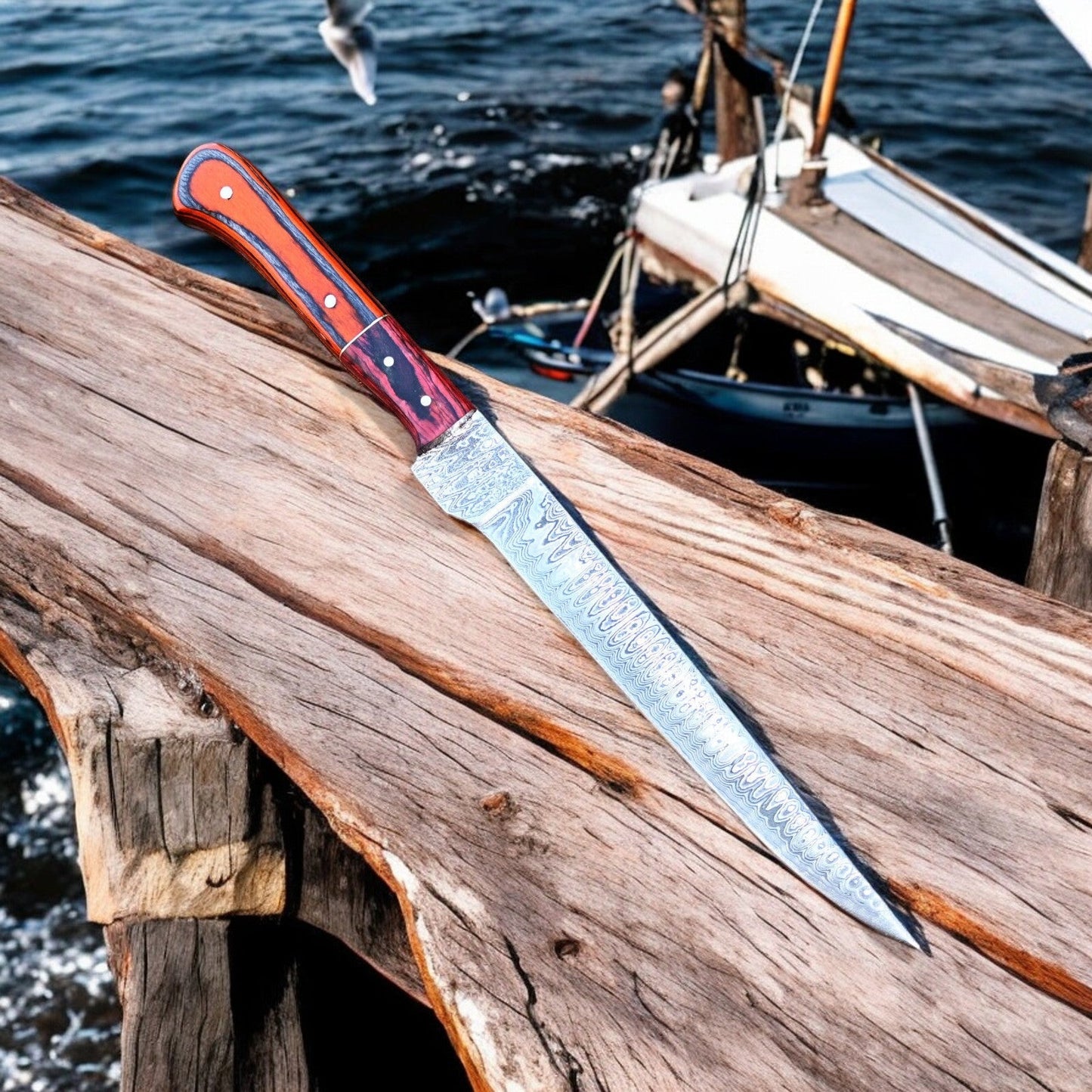 Damascus Knife Store Custom Handmade Damascus Fillet Knife – 12" Exotic Wood - Angler's Pro Tackle & Outdoors