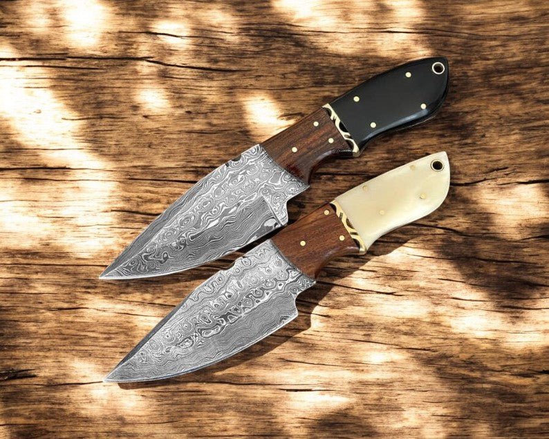 Damascus Knife Store Custom Handmade Damascus Skinning Knife with Leather Sheath - Angler's Pro Tackle & Outdoors