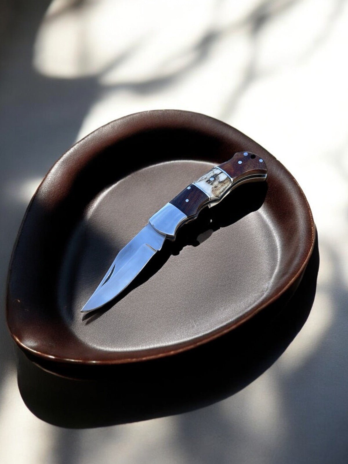 Damascus Knife Store Custom Handmade Folding Knife with Rosewood & Antler Horn Handle - Angler's Pro Tackle & Outdoors