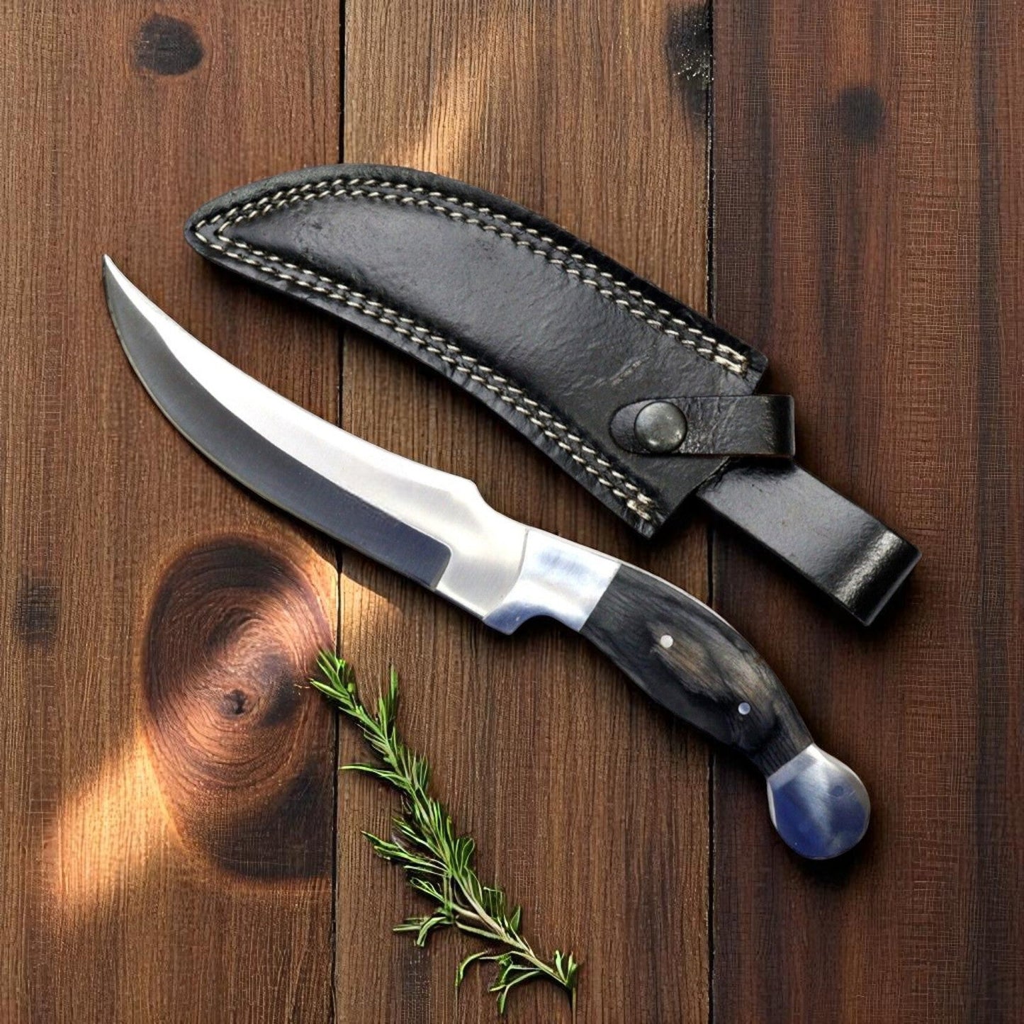 Damascus Knife Store Custom Handmade Hunting Knife with Black Wood Handle - Angler's Pro Tackle & Outdoors