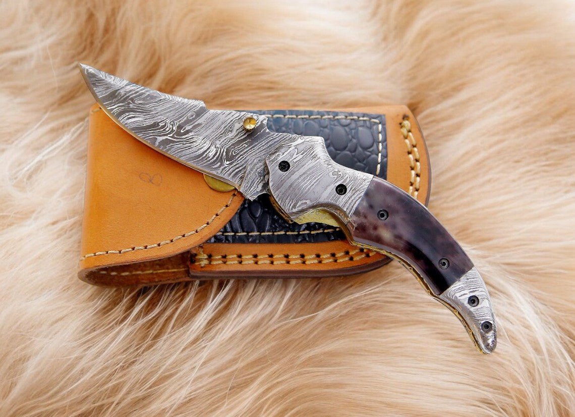 Damascus Knife Store Custom Handmade Steel Pocket Knife – 3" Blade - Angler's Pro Tackle & Outdoors