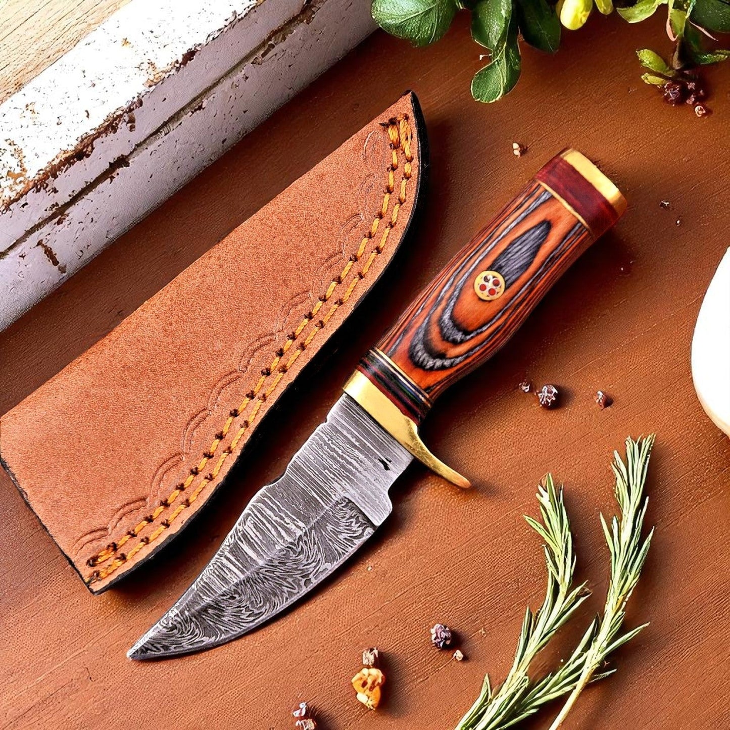 Damascus Knife Store Deer Hunting Knife | Handmade Damascus knife with Wood Handle - Angler's Pro Tackle & Outdoors