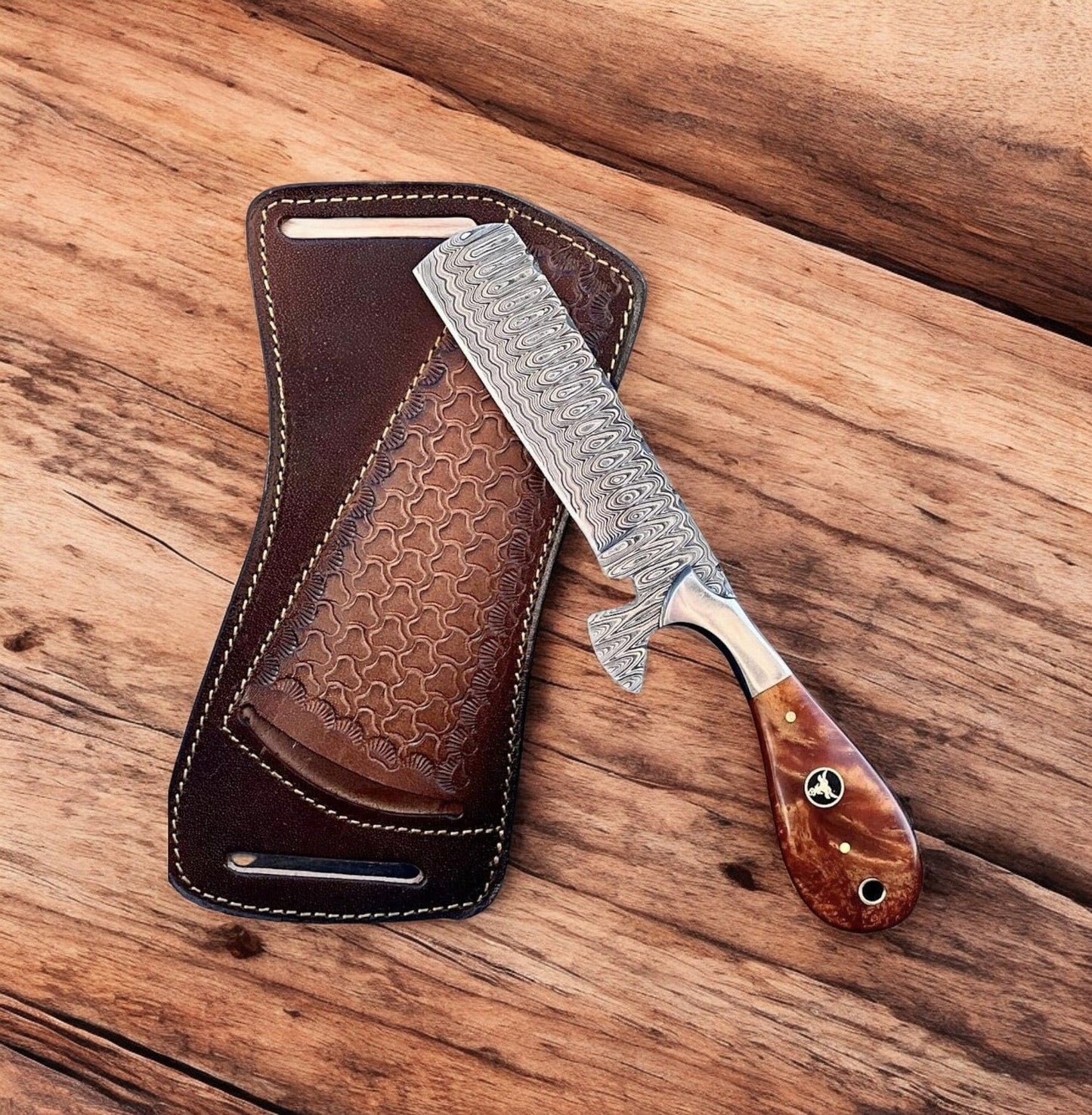 Damascus Knife Store Handmade Bull Cutter Knife – Damascus Steel, Burn Bone Handle - Angler's Pro Tackle & Outdoors