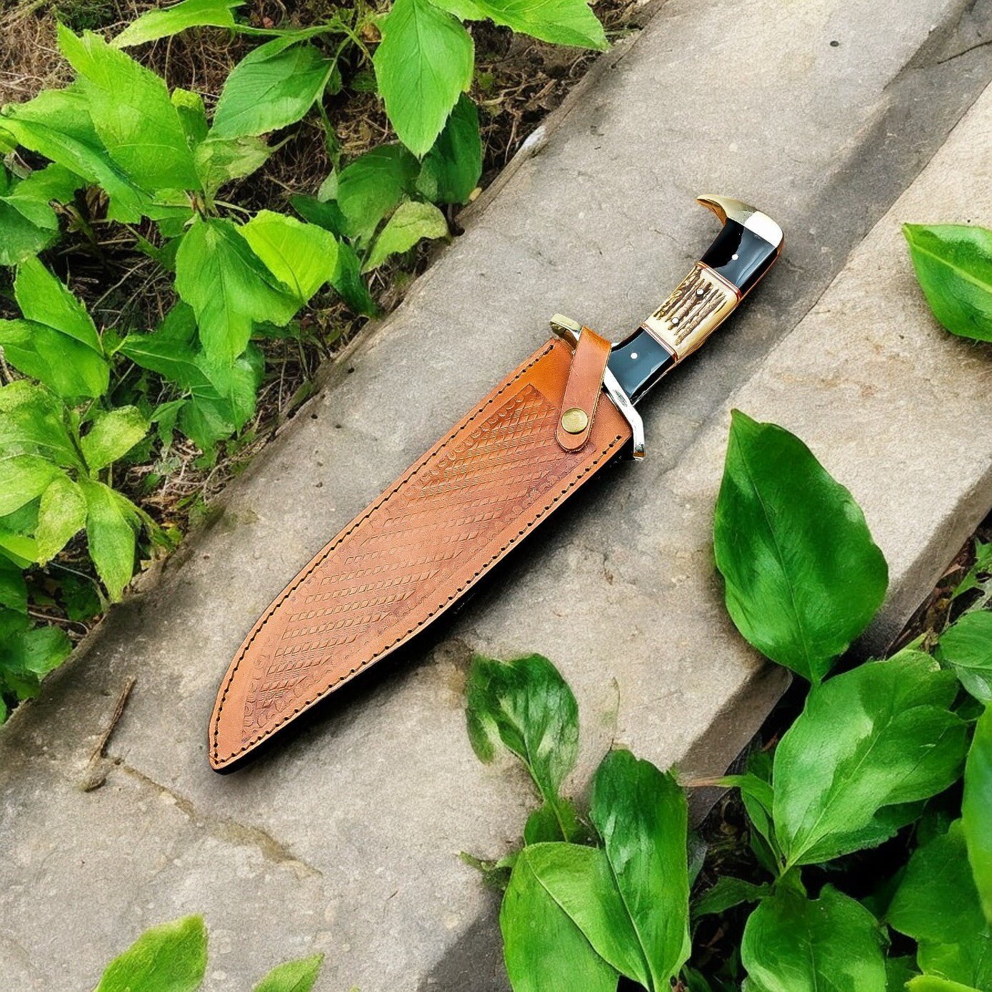 Damascus Knife Store Handmade Damascus Bowie Knife – 15" with Wenge & Antler - Angler's Pro Tackle & Outdoors