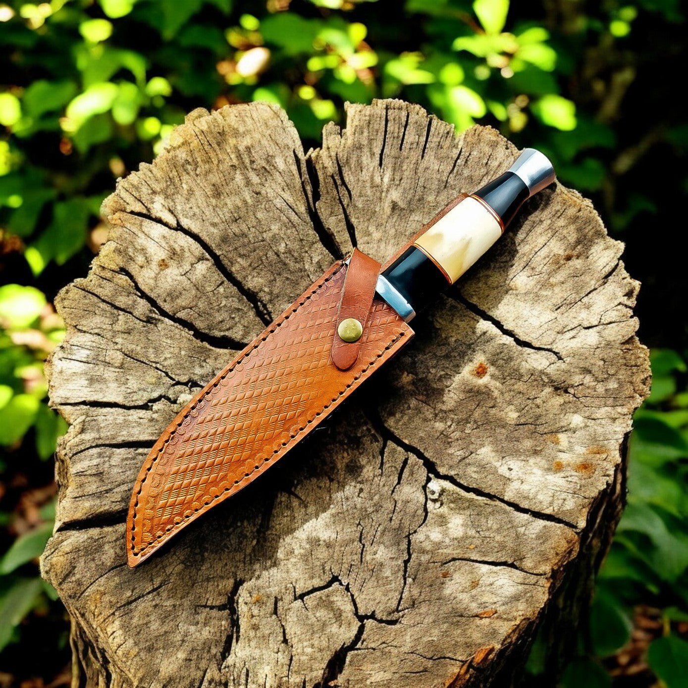 Damascus Knife Store Handmade Damascus Bowie Knife – Bone & Buffalo Horn Handle - Angler's Pro Tackle & Outdoors