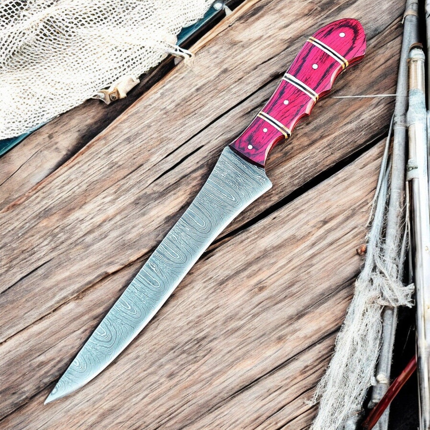 Damascus Knife Store Handmade Damascus Fillet Knife – 12" with Exotic Wood Handle - Angler's Pro Tackle & Outdoors