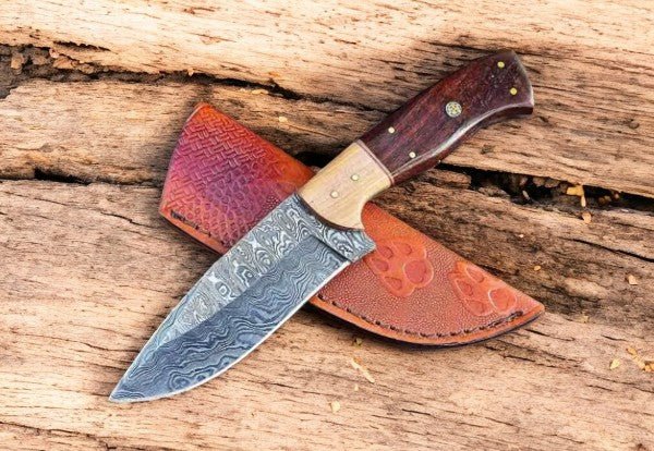 Damascus Knife Store Handmade Damascus Hunting Knife with Rosewood & Olivewood - Angler's Pro Tackle & Outdoors
