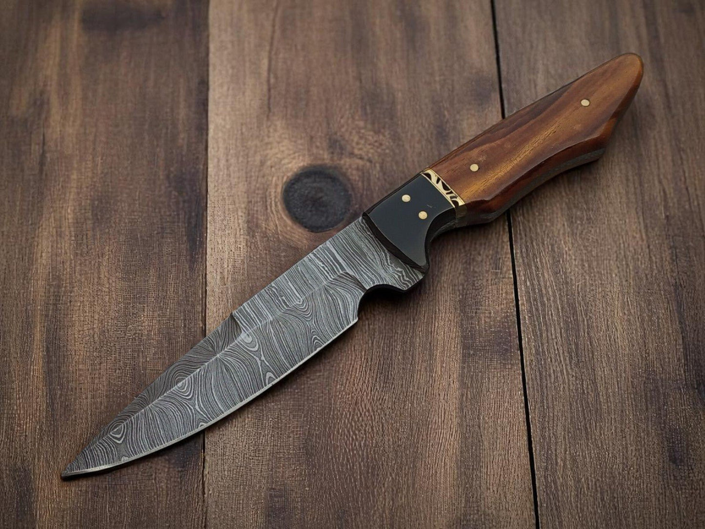 Damascus Knife Store Handmade Damascus Steel Hunting Knife with Wood Handle - Angler's Pro Tackle & Outdoors