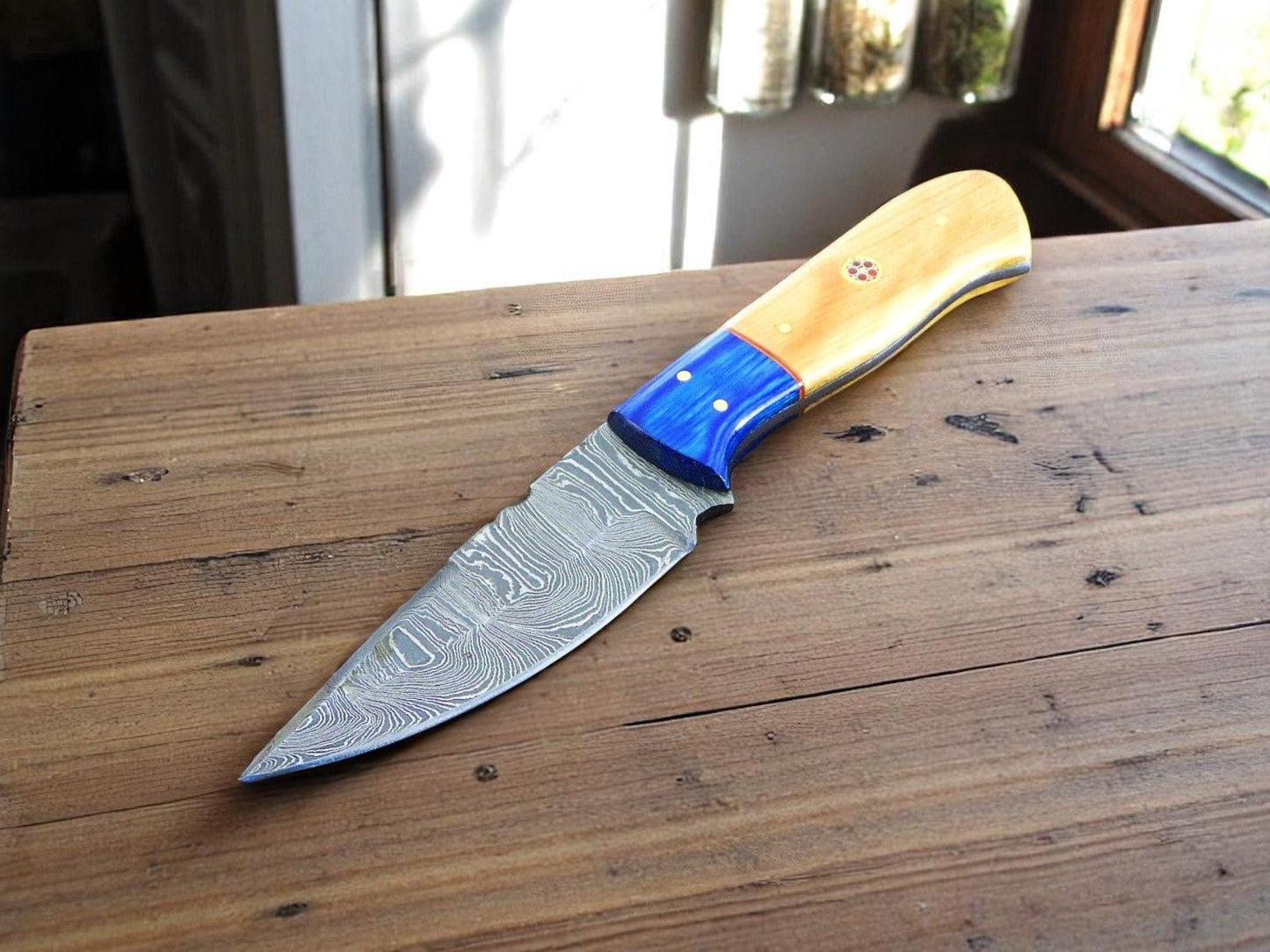 Damascus Knife Store Handmade Damascus Steel Hunting Knife with Wooden Handle - Angler's Pro Tackle & Outdoors