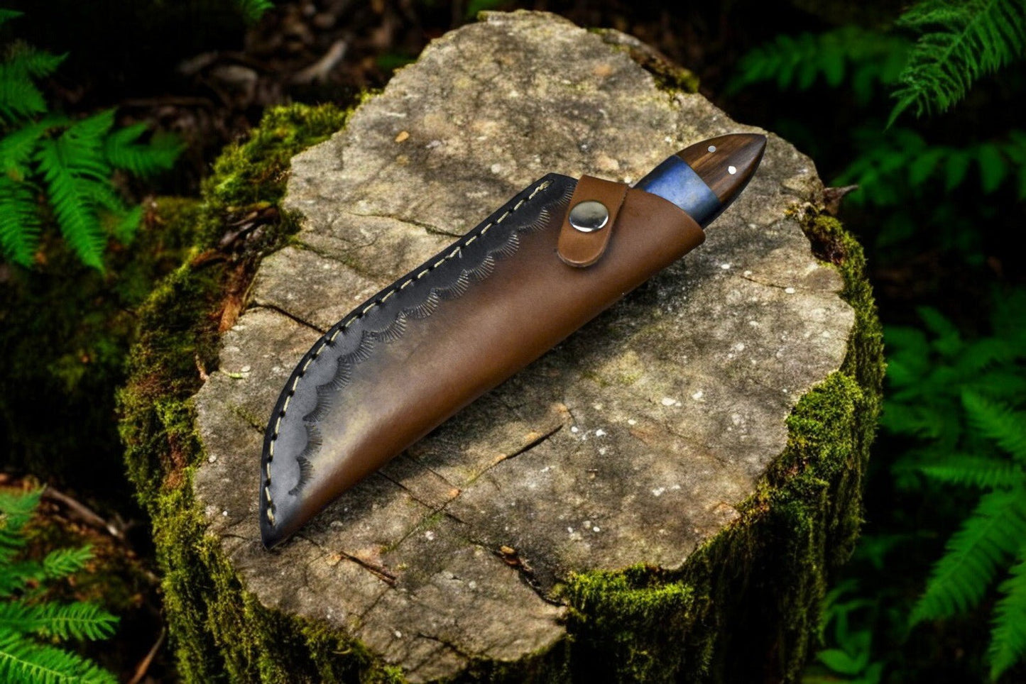 Damascus Knife Store Handmade Damascus Steel Skinning Knife with Leather Sheath - Angler's Pro Tackle & Outdoors