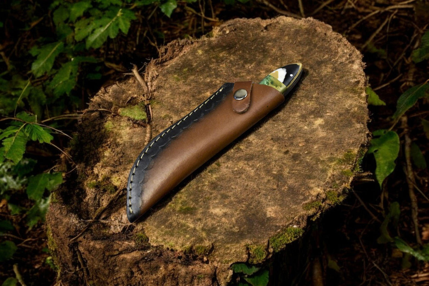 Damascus Knife Store Handmade Damascus Steel Skinning Knife with Leather Sheath - Angler's Pro Tackle & Outdoors