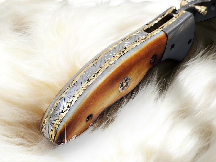 Damascus Knife Store Handmade Folding Knife – Bone Handle, 3" Blade - Angler's Pro Tackle & Outdoors