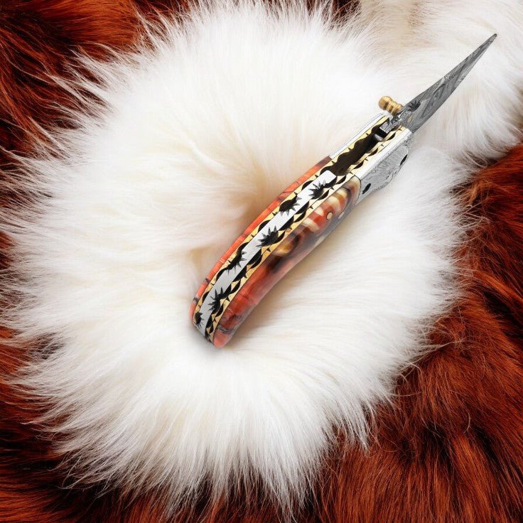 Damascus Knife Store Handmade Pocket Knife – Epoxy Resin Handle - Angler's Pro Tackle & Outdoors