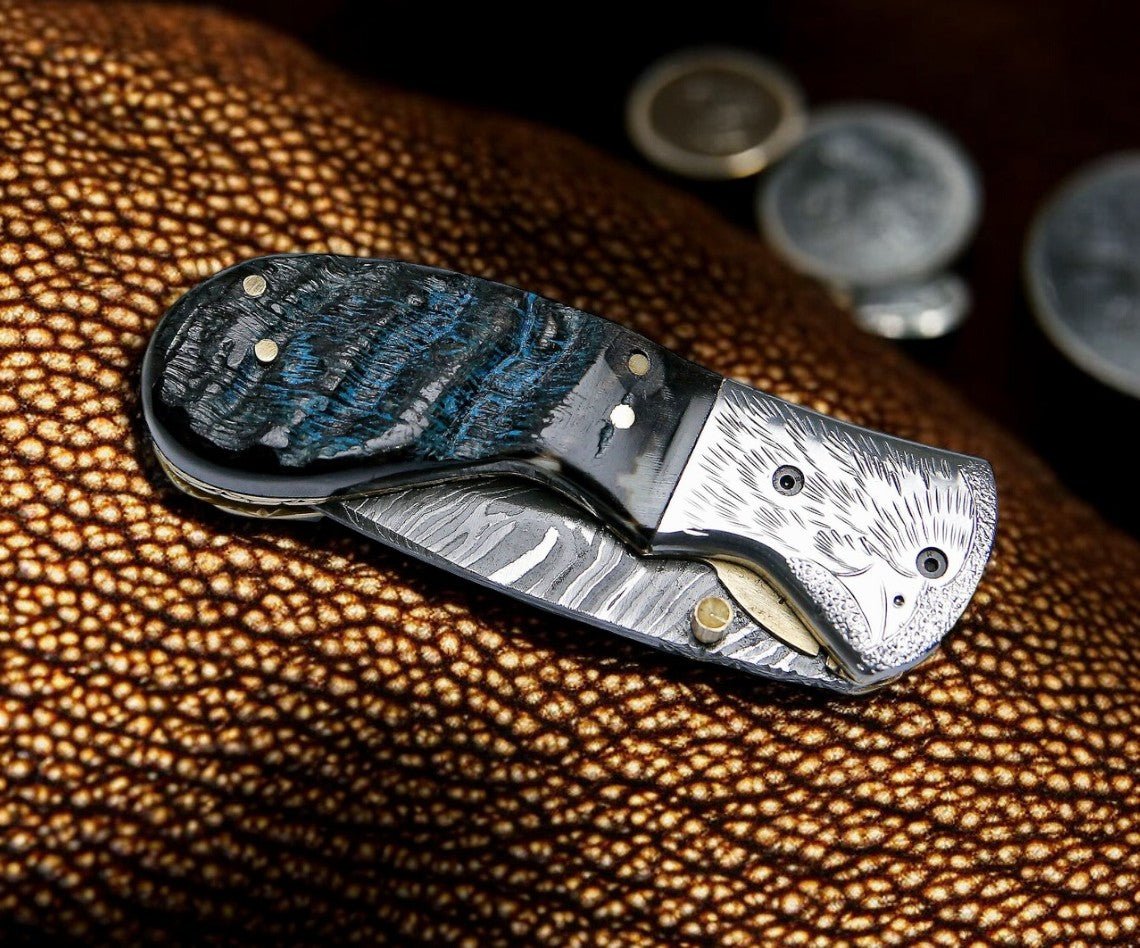 Damascus Knife Store Handmade Pocket Knife – Sheep Horn Handle - Angler's Pro Tackle & Outdoors