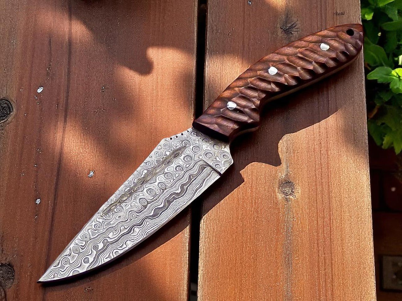 Damascus Knife Store Hunter Knife - Damascus Steel with Hardwood Handle - Angler's Pro Tackle & Outdoors