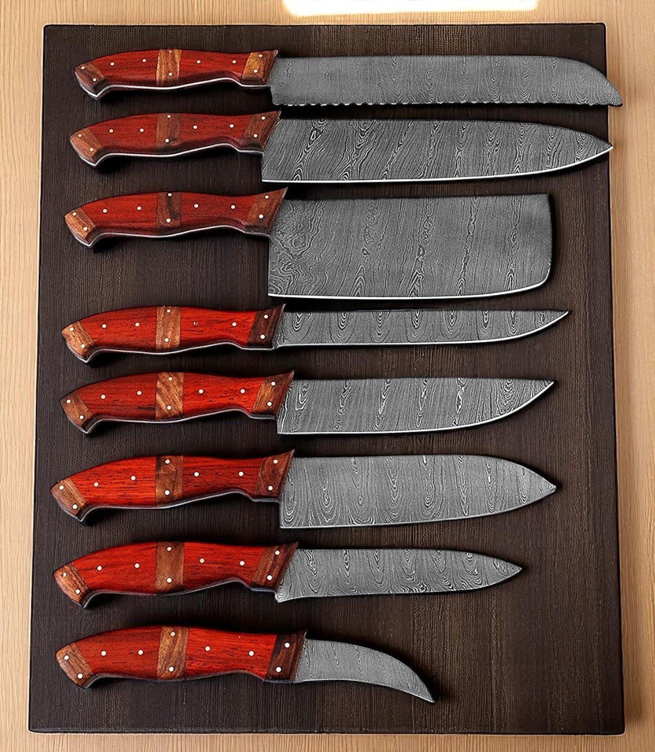 Damascus Knife Store Steel Kitchen Knife Set – 8 - Piece Full Tang Forged - Angler's Pro Tackle & Outdoors