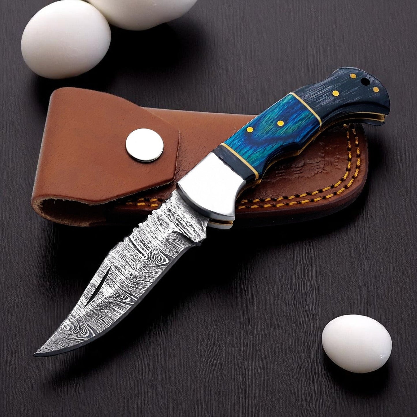 Damascus Knife Store Wood Handle Folding Knife | Back Lock - Angler's Pro Tackle & Outdoors