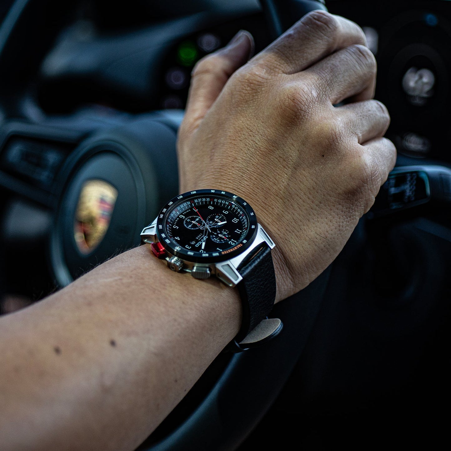 DANGO CR - 01 - CHRONO WATCH WITH ITALIAN LEATHER STRAP - JET BLACK - Angler's Pro Tackle & Outdoors