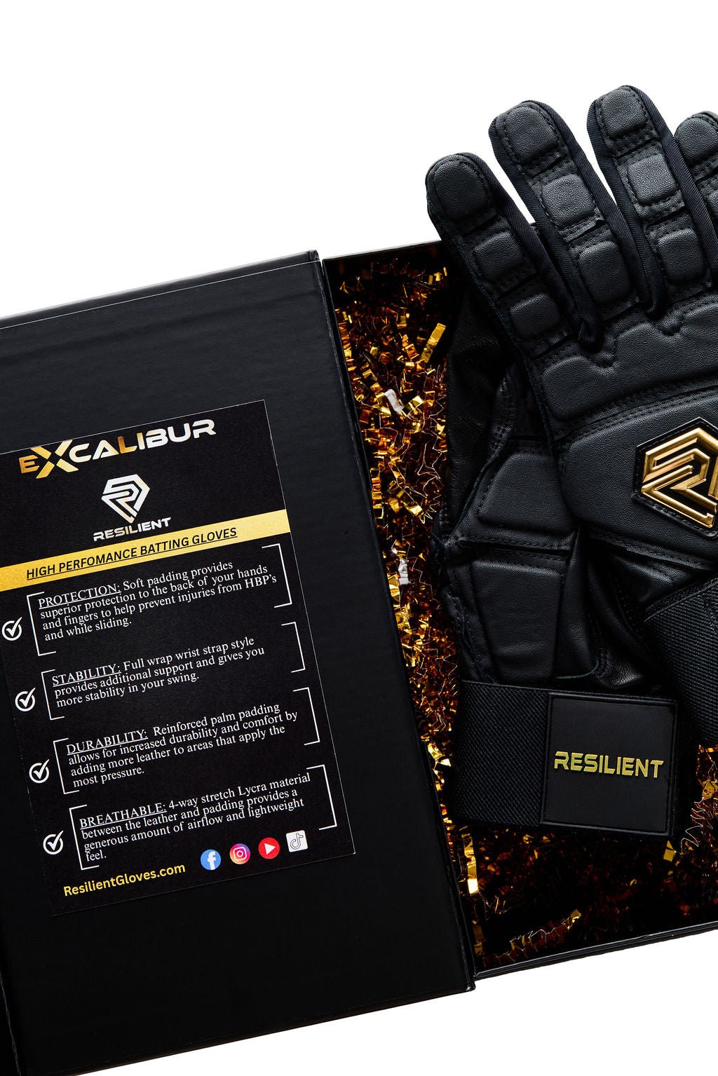 Resilient SFBL Excalibur Fastpitch Batting gloves - Black and Gold