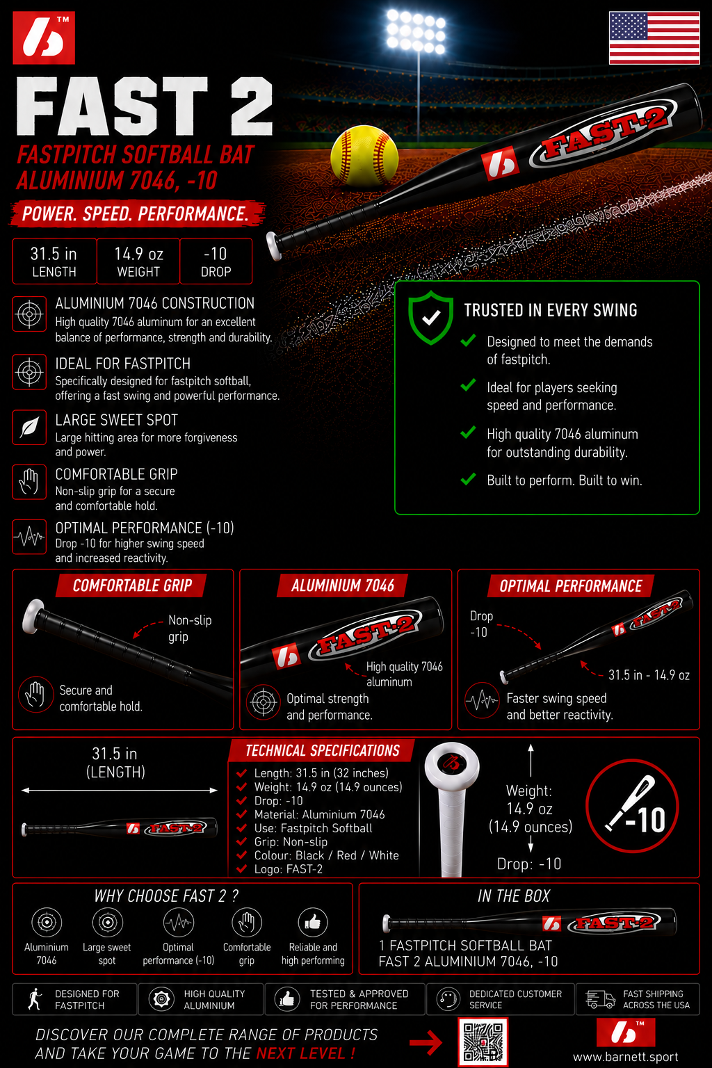 Barnett FAST-2 Softball bat FASTPITCH Aluminum 7046, -10
