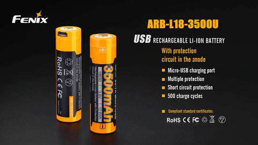 Fenix ARB - L18 - 3500U USB Rechargeable Li - ion 18650 Battery - Angler's Pro Tackle & Outdoors
