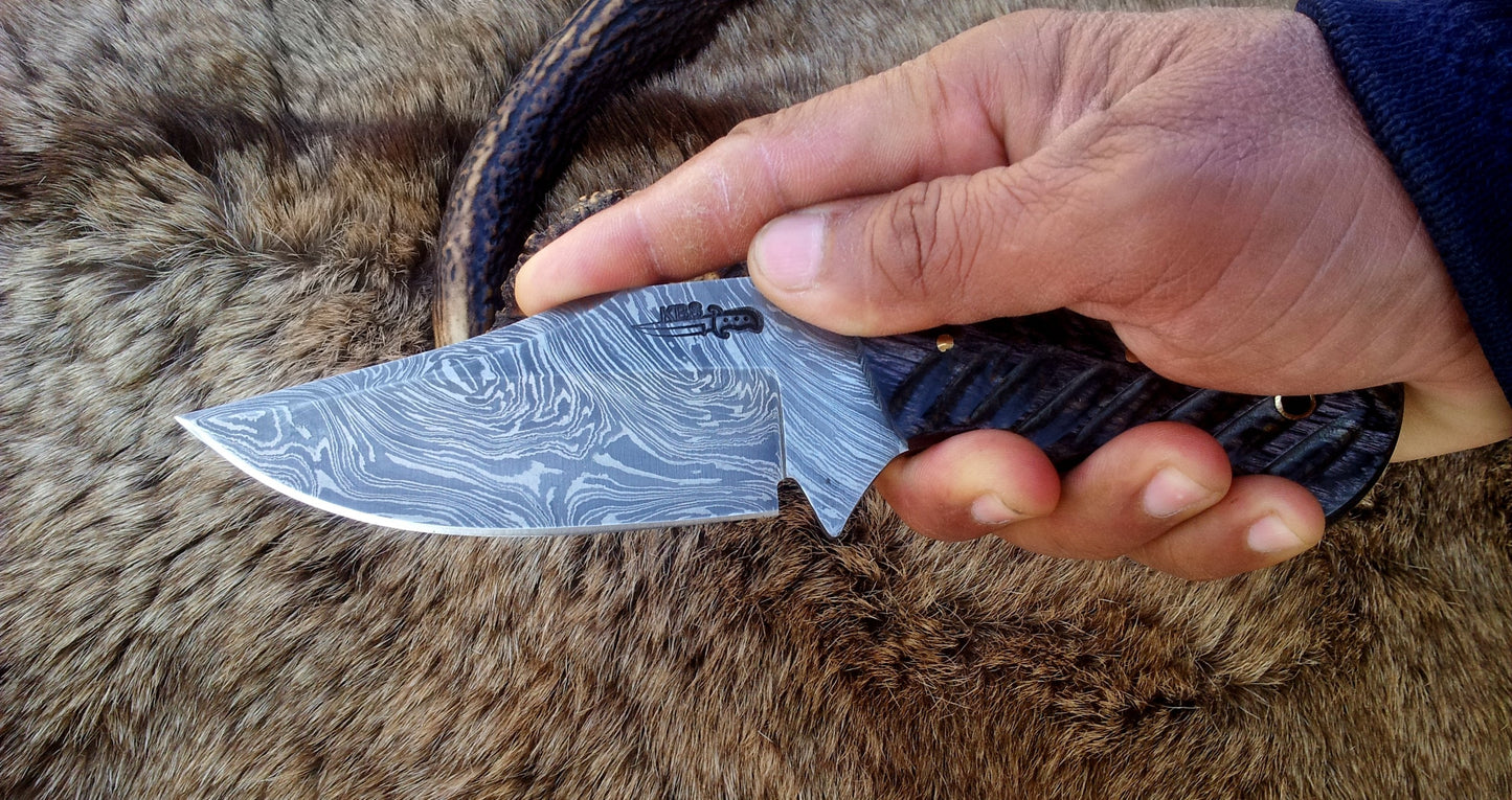 KBS Knives Custom Damascus Steel Field Dressing Deer Skinning Knife with Exotic Pakka Wood Handle – 8.5 Inch Hunting Knife