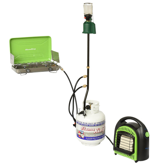 Flame King 3 Outlets Adapter 20 to 1LB Propane Tank Distribution Post Pole Tree Stem Stand - Angler's Pro Tackle & Outdoors