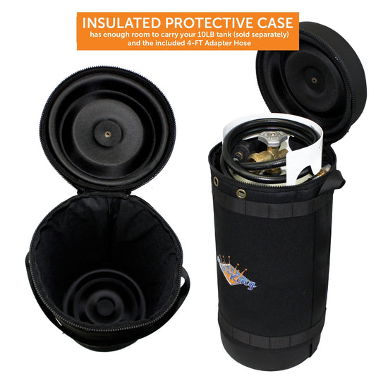 Flame King Propane Gas Hauler Kit - Insulated Protective Carry Case for 10lb Propane Tank plus Adapter Hose - Angler's Pro Tackle & Outdoors