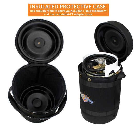 Flame King Propane Gas Hauler Kit - Insulated Protective Carry Case for 5lb Propane Tank plus Adapter Hose - Angler's Pro Tackle & Outdoors