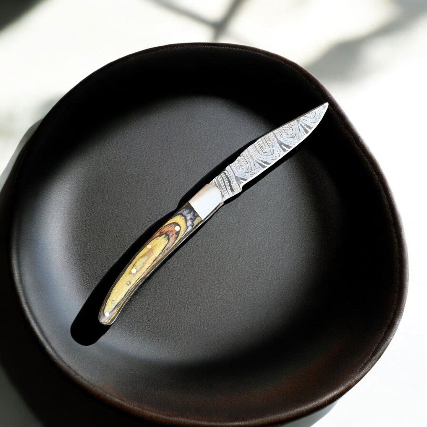 Handmade Damascus Pocket Knife with Exotic Wood Handle - Angler's Pro Tackle & Outdoors