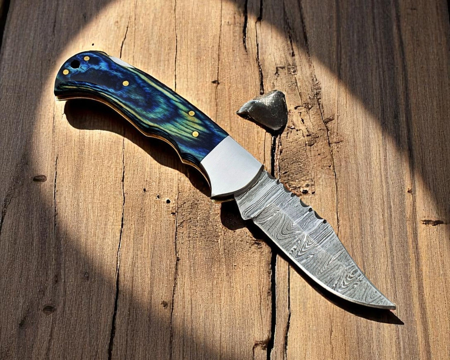 Handmade Damascus Pocket Knife with Exotic Wood Handle - Angler's Pro Tackle & Outdoors