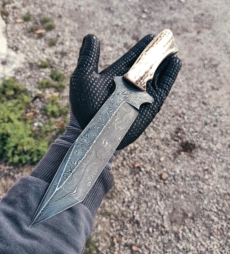 KBS Knives TANTO BLADE DAMASCUS HUNTING KNIFE