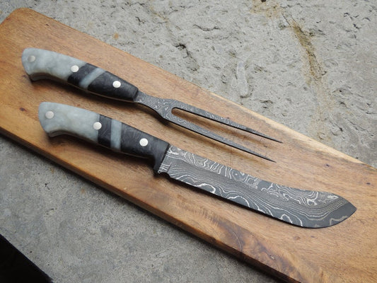 KBS Knives DAMASCUS STEEL STEAK AND FORK KNIFE SET