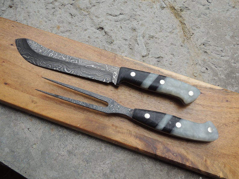 KBS Knives DAMASCUS STEEL STEAK AND FORK KNIFE SET