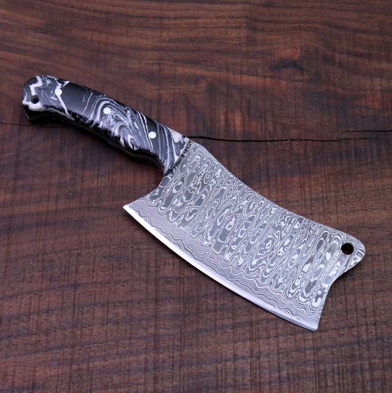 KBS Knives CUSTOM HANDMADE DAMASCUS STEEL CLEAVER KNIFE