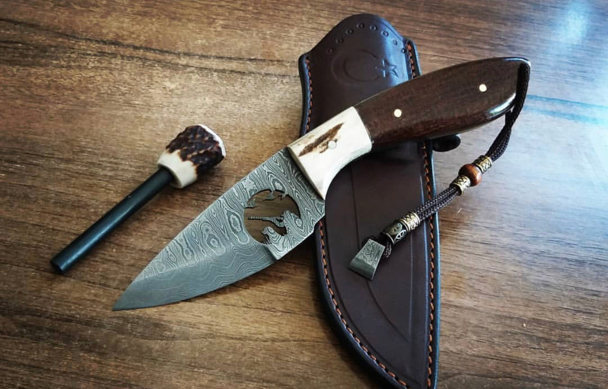KBS Knives Wirecut Damascus Blade Hunting Knife