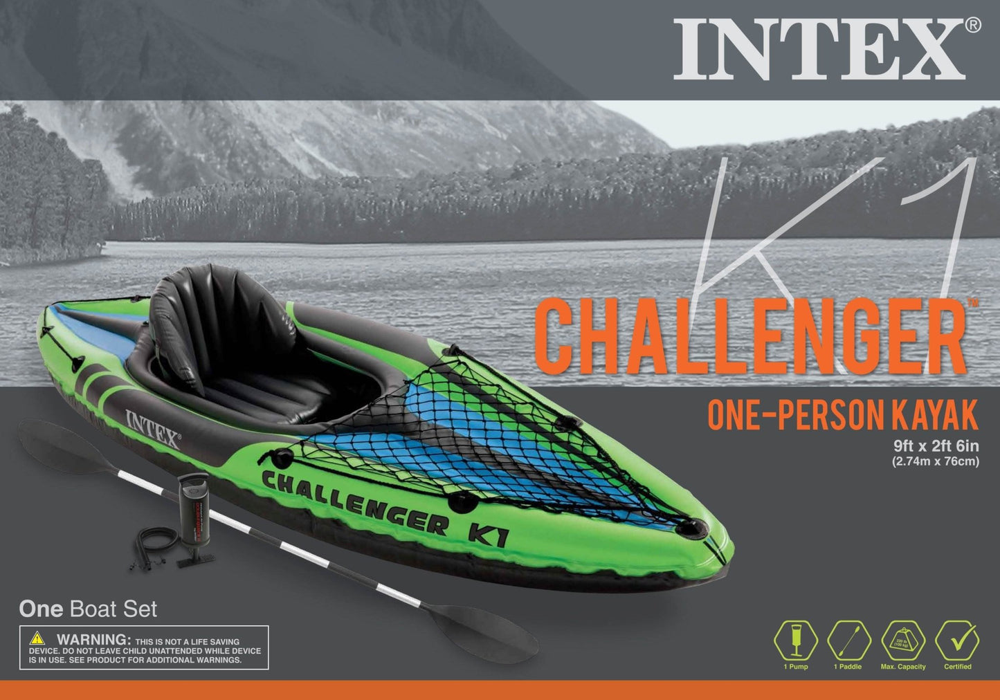 Intex Challenger K1 1 - Person Inflatable Sporty Kayak w/ Oars And Pump (4 Pack) - Angler's Pro Tackle & Outdoors