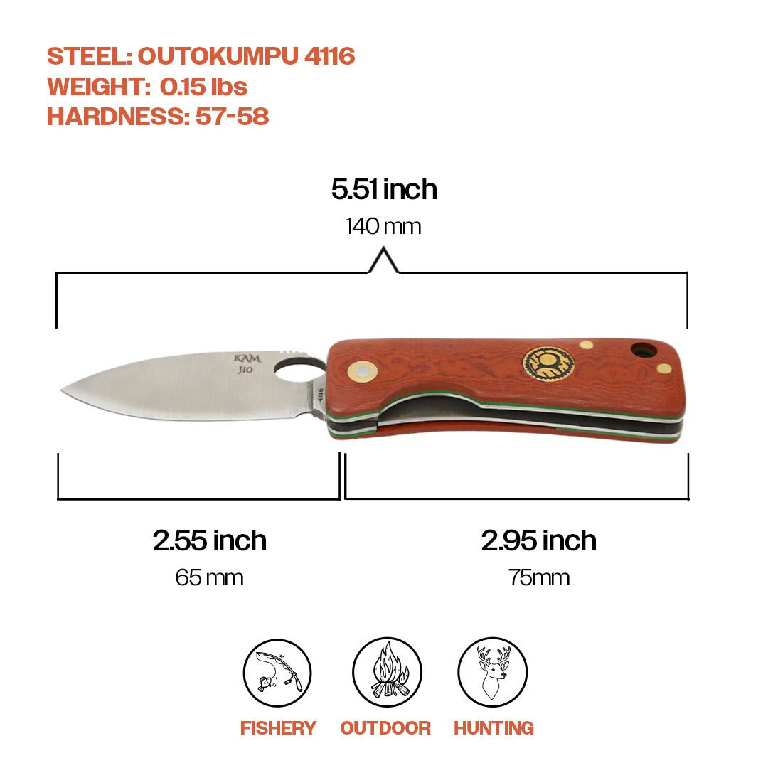 Kam Knife – J10 - Red Inlay Handle - Pocket Knife
