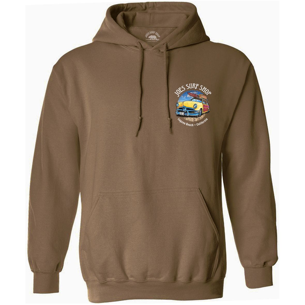 Joe's Surf Shop Yellow Woody with Surfboards Pullover Surf Hoodie - Angler's Pro Tackle & Outdoors