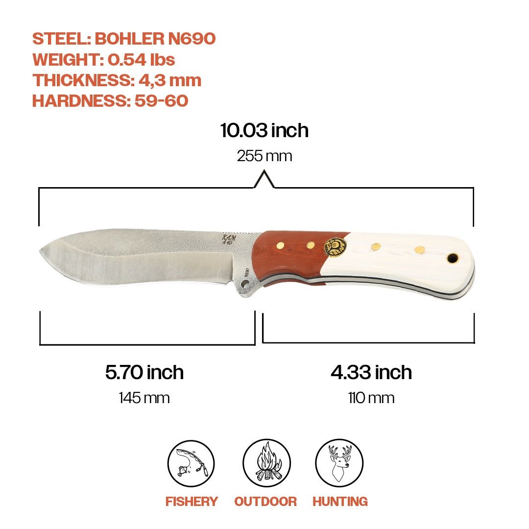 Kam Knife – A40 - N690 Steel - Red and White Handle - Fixed Blade - Angler's Pro Tackle & Outdoors
