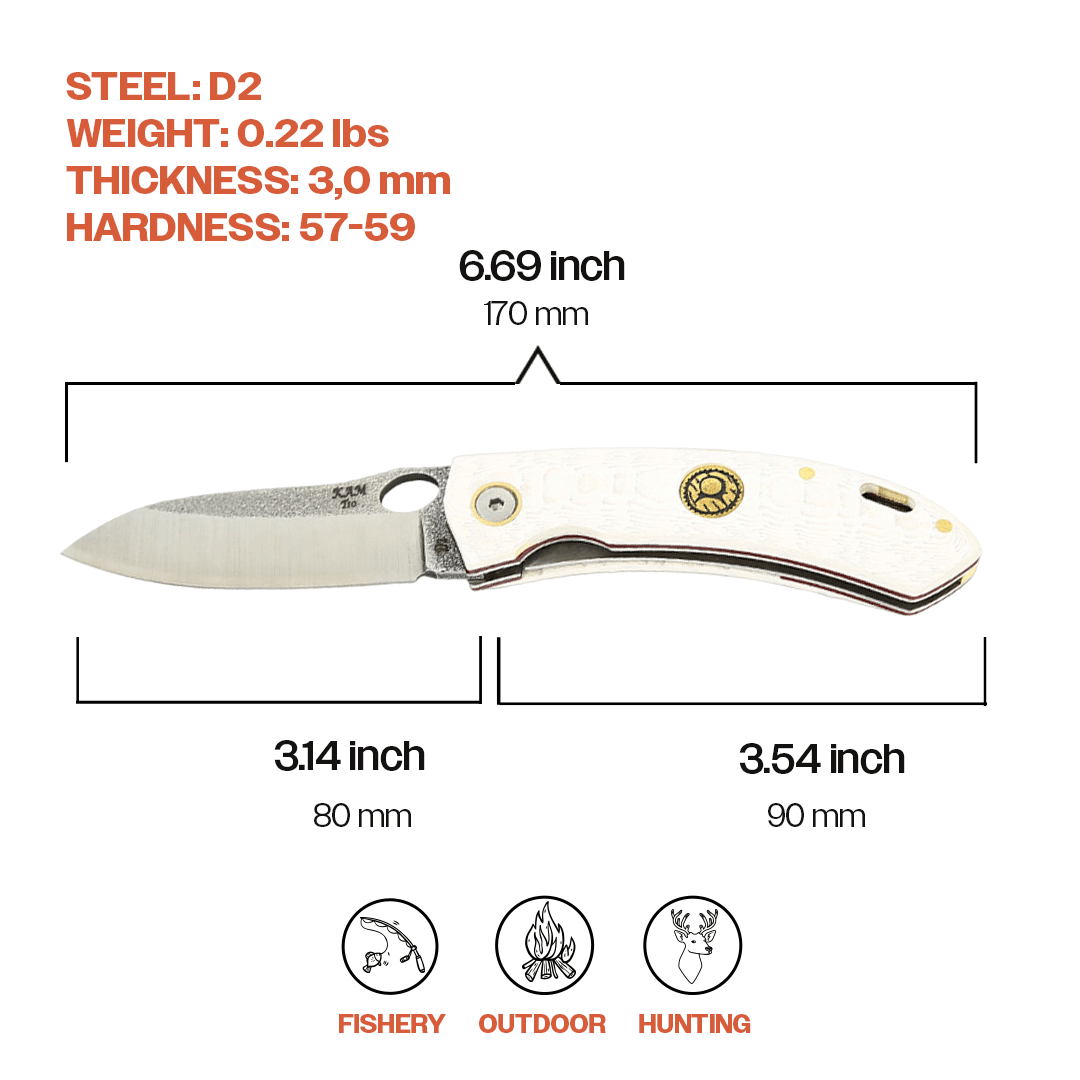Kam Knife - T10 - D2 Steel - White Handle - Pocket Knife - Angler's Pro Tackle & Outdoors