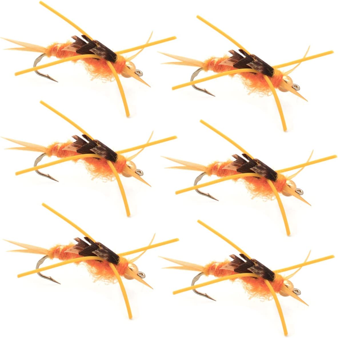 The Fly Fishing Place Barbless Gold Bead Kaufmann's Golden Stone Fly with Rubber Legs - Stonefly Wet Fly - 6 Flies Hook Size 12