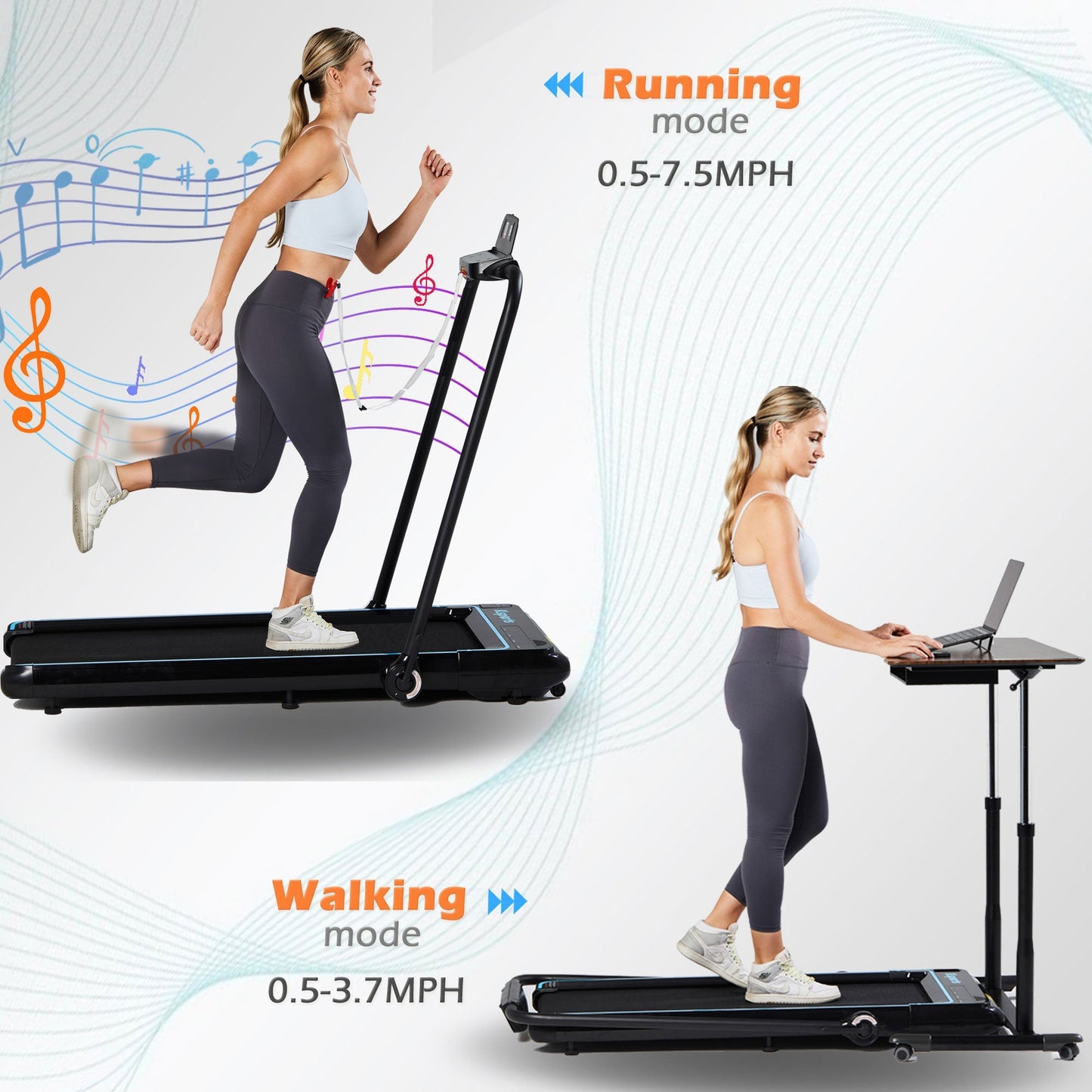 Ksports Handle and Dual Display Walking Pad Treadmill, Under Desk, 2.5HP Motor, Bluetooth App Compatibility, LED Display, Supports up to 265 lbs, Foldable with Device Holder - Angler's Pro Tackle & Outdoors